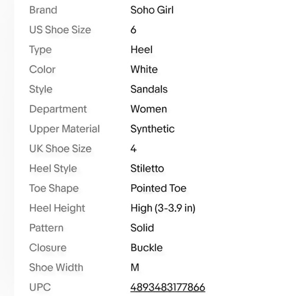 NEW NIB Soho Girls Kim-2 White Pointed Toe Ankle Strap Heel Sandal Sz 6 $60 - Picture 11 of 11